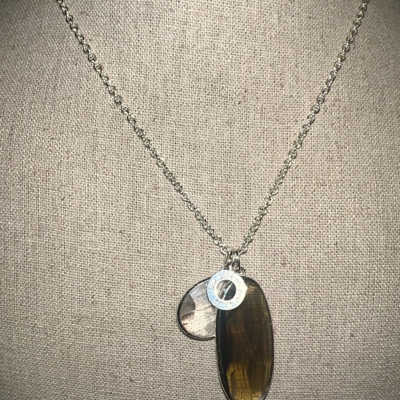 Stella & Dot Silver Plated Topaz & Clear Quartz Stone Dangles Necklace 29" - Picture 2 of 6